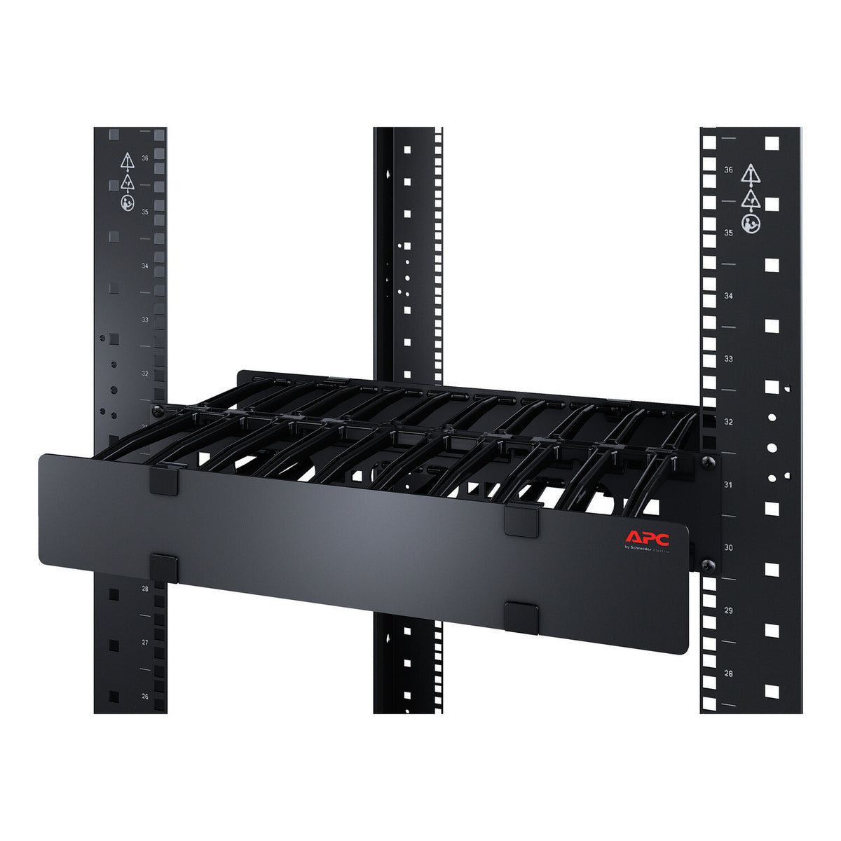 APC NetShelter Cable Management, Horizontal Cable Manager, 1U, Single Side with Cover, Black, 483 x 44 x 110 mm