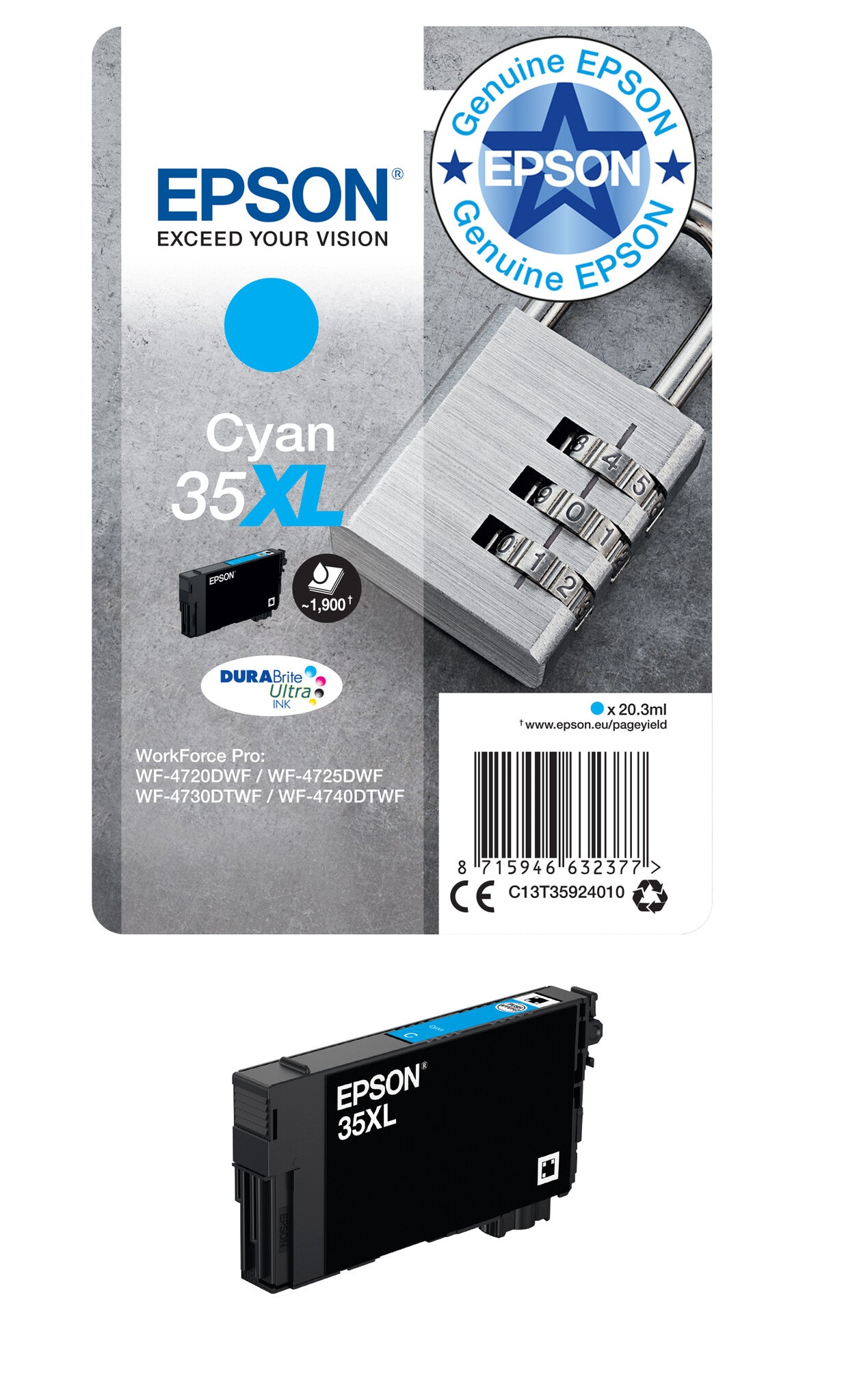 Epson Padlock 35XL DURABrite Ultra Single Cyan Ink