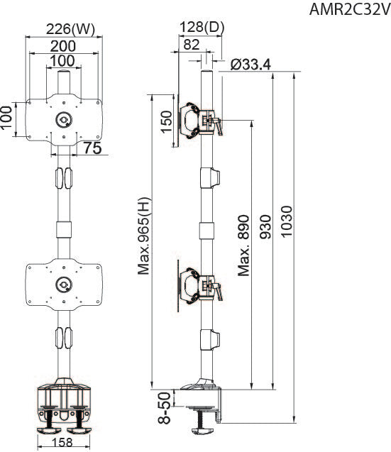 Amer Mounts AMR2C32V monitor mount / stand 81.3 cm (32") Black Desk