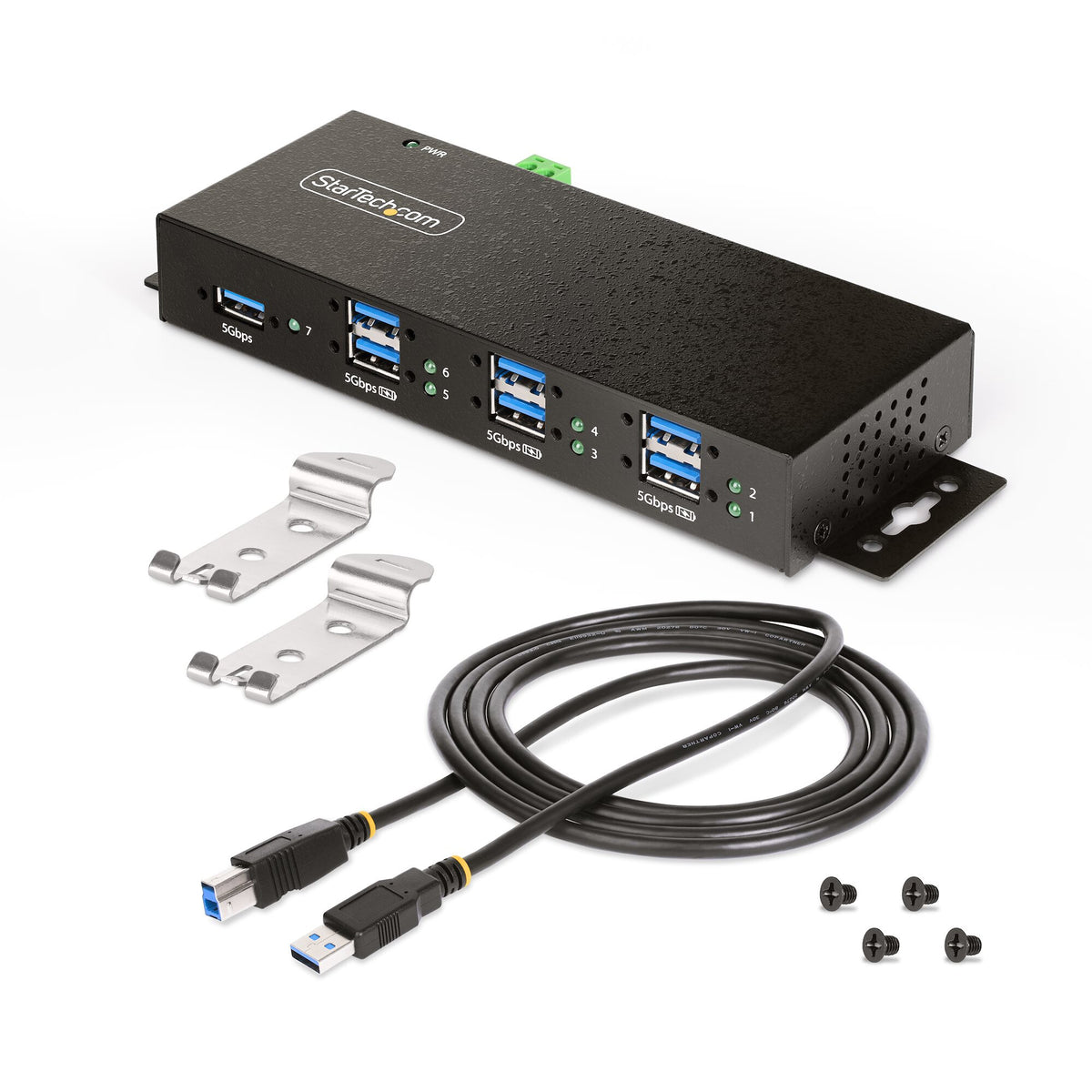 StarTech.com 7-Port Managed USB Hub with 7x USB-A, Heavy Duty with Metal Industrial Housing, ESD & Surge Protection, Wall/Desk/Din-Rail Mountable, USB 3.0/3.1/3.2 Gen 1 5Gbps - TAA