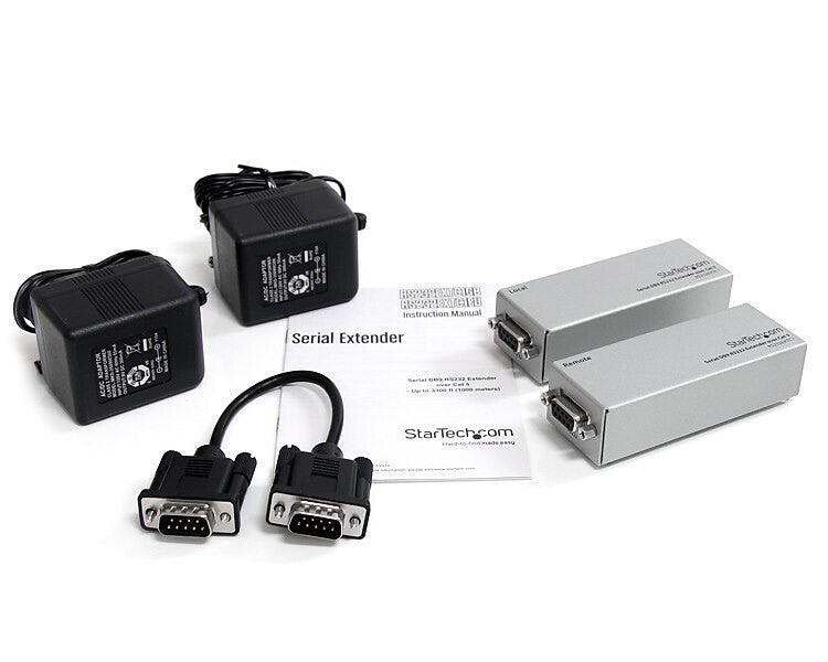 StarTech.com RS232 Serial over Cat5 Extender, 1 km (3300 ft) Range, Plug & Play, No Software, DB9 Serial Extension - TAA