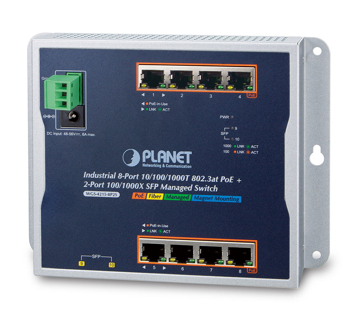 PLANET WGS-4215-8P2S network switch, Managed, 8-port, Power over Ethernet (PoE), black