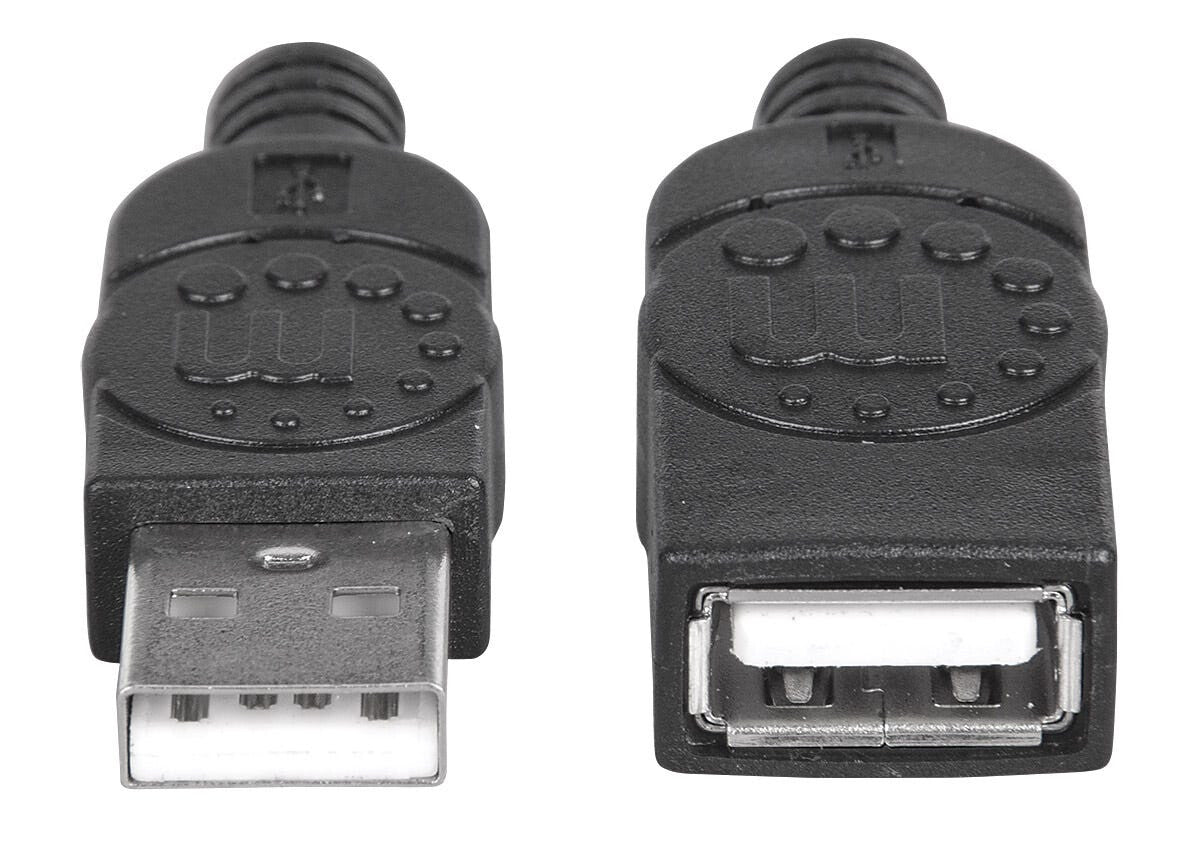 Manhattan USB-A Extension Cable, 1m, Male to Female, USB 2.0, 480 Mbps, Hi-Speed USB, Black, Lifetime Warranty, Equivalent to USBEXTAA3BK