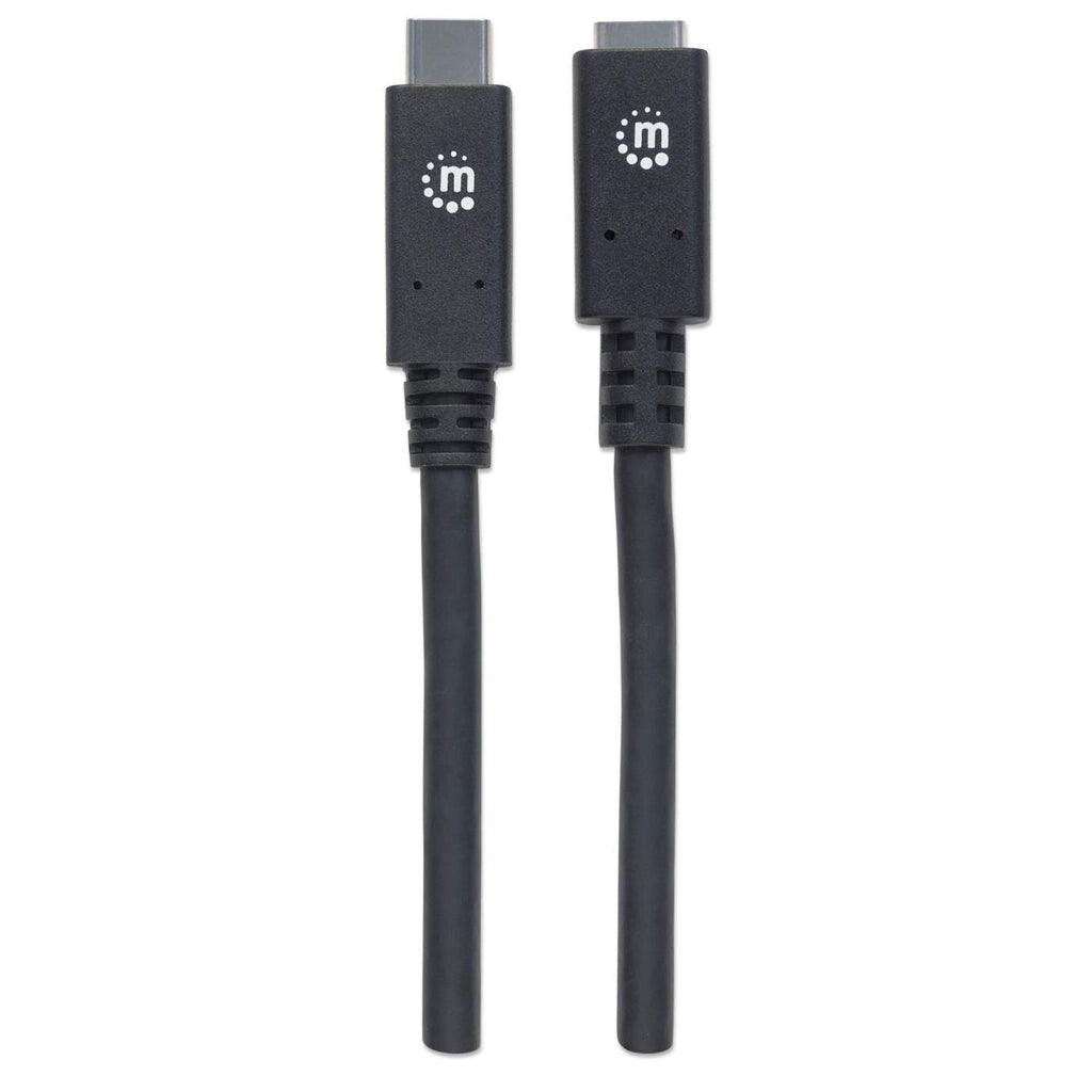 Manhattan USB-C to USB-C Extension Cable, 50cm, Male to Female, USB 3.2 Gen 2 (formerly USB 3.1 Gen 2), 10 Gbps, 5A/100W Super Fast Charging, SuperSpeed+ USB, Video up to 4K@60Hz, Black, Lifetime Warranty