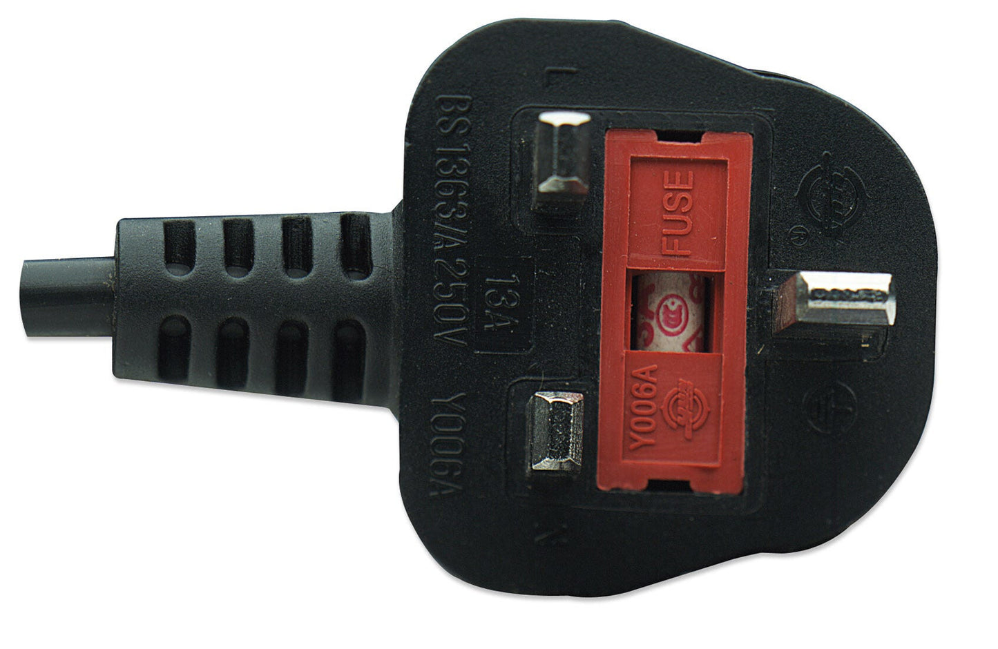 Manhattan Mains Power Cord/Cable, UK 3-pin plug to C7 Female (figure of eight), 1.8m, 13A, Black, Lead, Lifetime Warranty