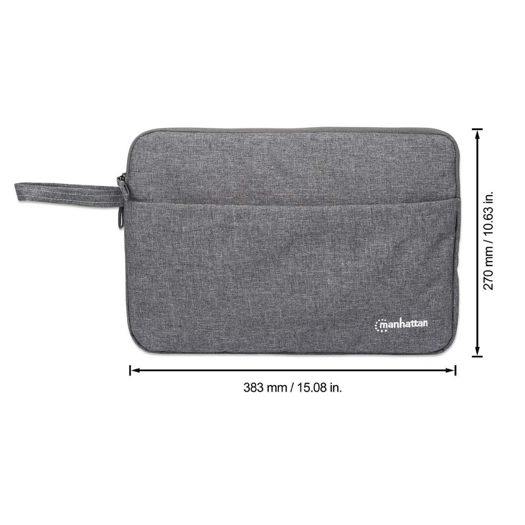 Manhattan Seattle Laptop Sleeve 14.5", Grey, Padded, Extra Soft Internal Cushioning, Main Compartment with double zips, Zippered Front Pocket, Carry Loop, Water Resistant and Durable, Notebook Slipcase, Three Year Warranty