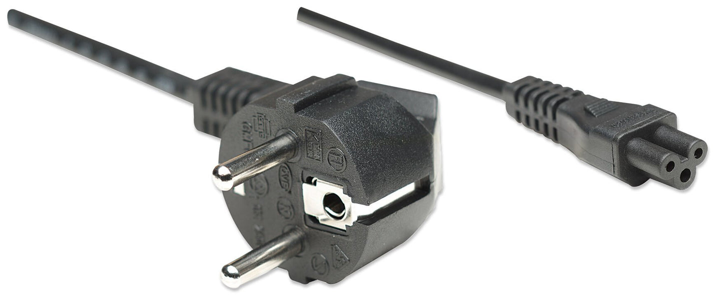Manhattan Mains Power Cord/Cable, Euro 2-pin (CEE 7/4 Schuko) plug to C5 Female (cloverleaf/triangular), 1.8m, 16A, Lead, Lifetime Warranty