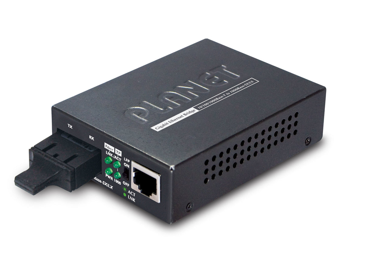 PLANET GT-802S media converter, 1000 Mbit/s, 1310 nm, black