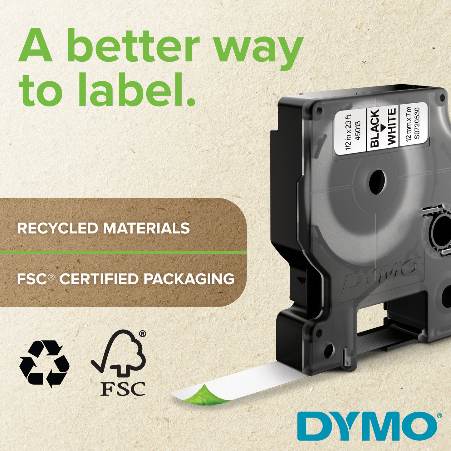 DYMO Rhino Industrial Vinyl Labels | 9 mm x 5.5 m | White Print on Black | Self-Adhesive | for LabelManager & Rhino Label Makers