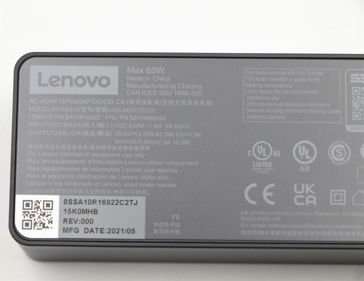 Lenovo 5A10W86255 power adapter/inverter Indoor 65 W Black