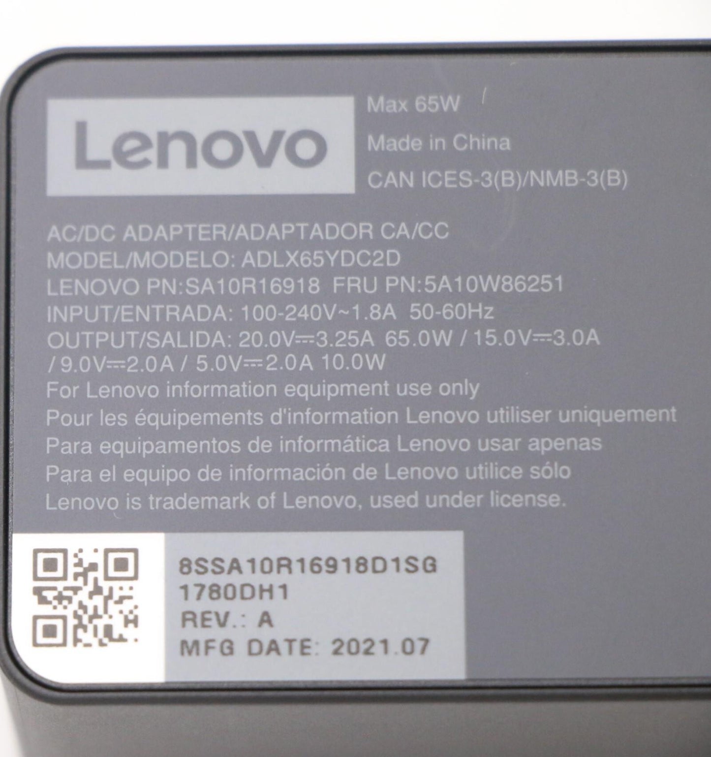 Lenovo 5A10W86251 power adapter/inverter Indoor 65 W Black