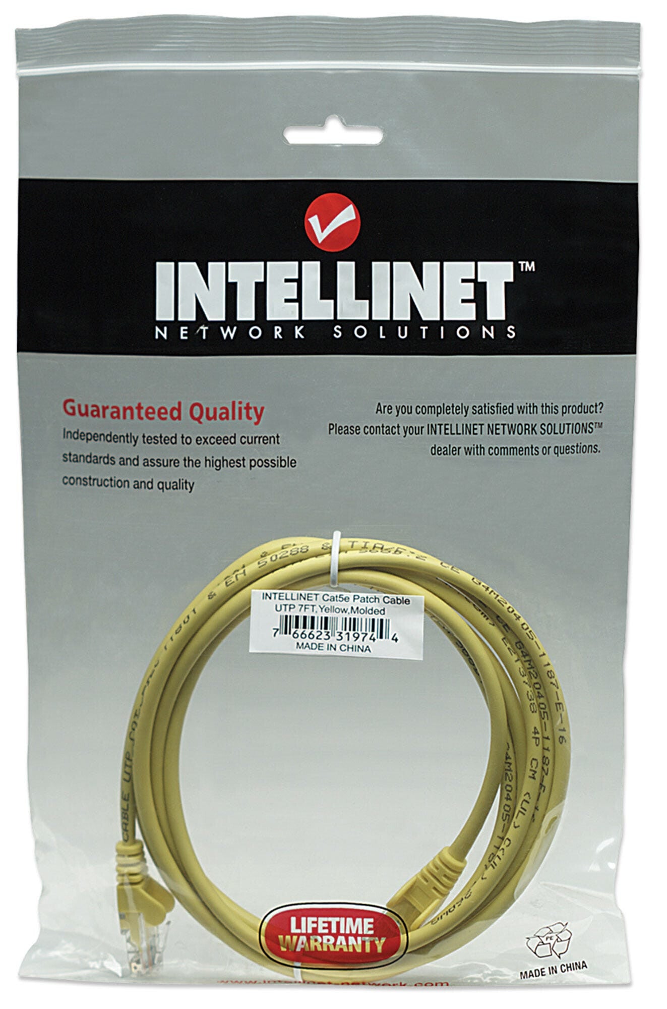 Intellinet Network Patch Cable, Cat5e, 2m, Yellow, CCA, U/UTP, PVC, RJ45, Gold Plated Contacts, Snagless, Booted, Lifetime Warranty