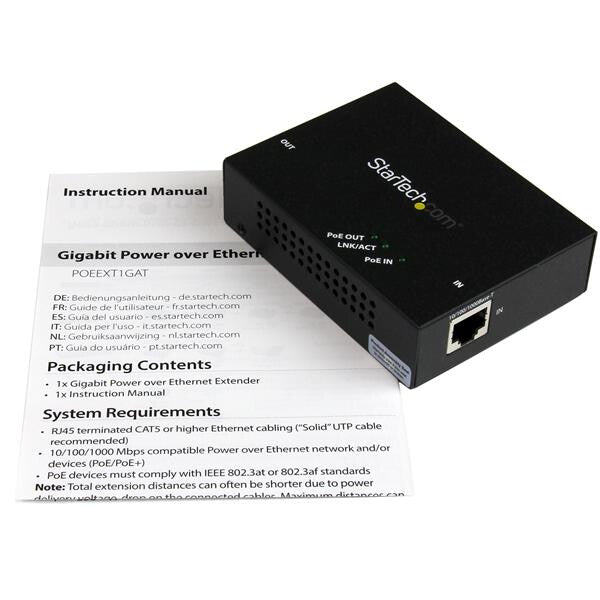 StarTech.com 1-Port Gigabit PoE+ Extender - 802.3at and 802.3af - 100 m (330 ft) - TAA