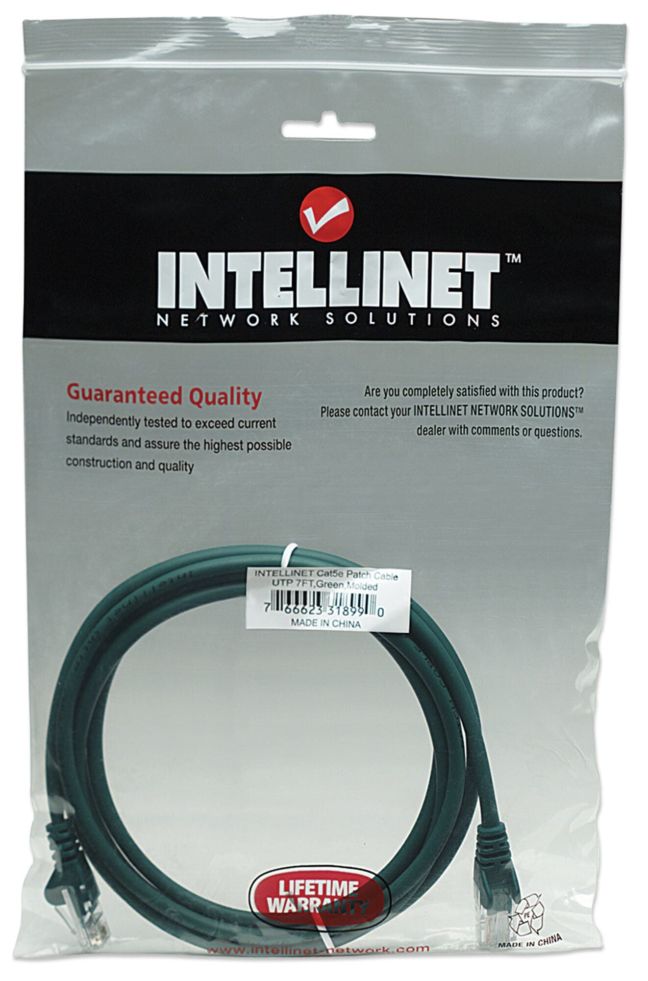Intellinet Network Patch Cable, Cat5e, 2m, Green, CCA, U/UTP, PVC, RJ45, Gold Plated Contacts, Snagless, Booted, Lifetime Warranty