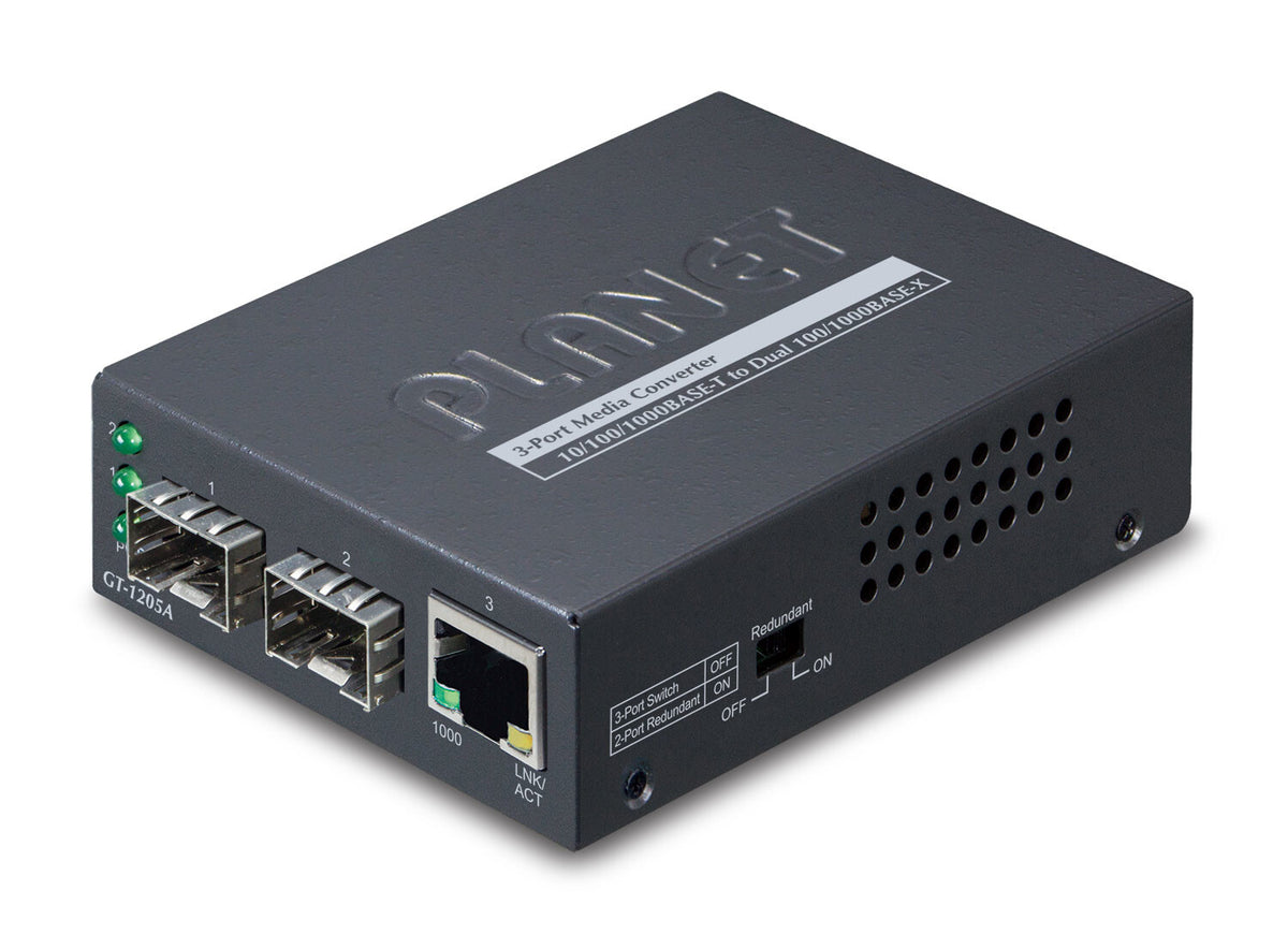 PLANET GT-1205A media converter, 1000 Mbit/s, black