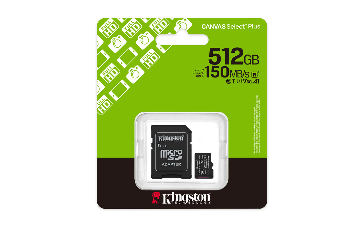 Kingston Technology 512GB microSDXC Canvas Select Plus Gen3 150MB/s A1 Card + Adapter