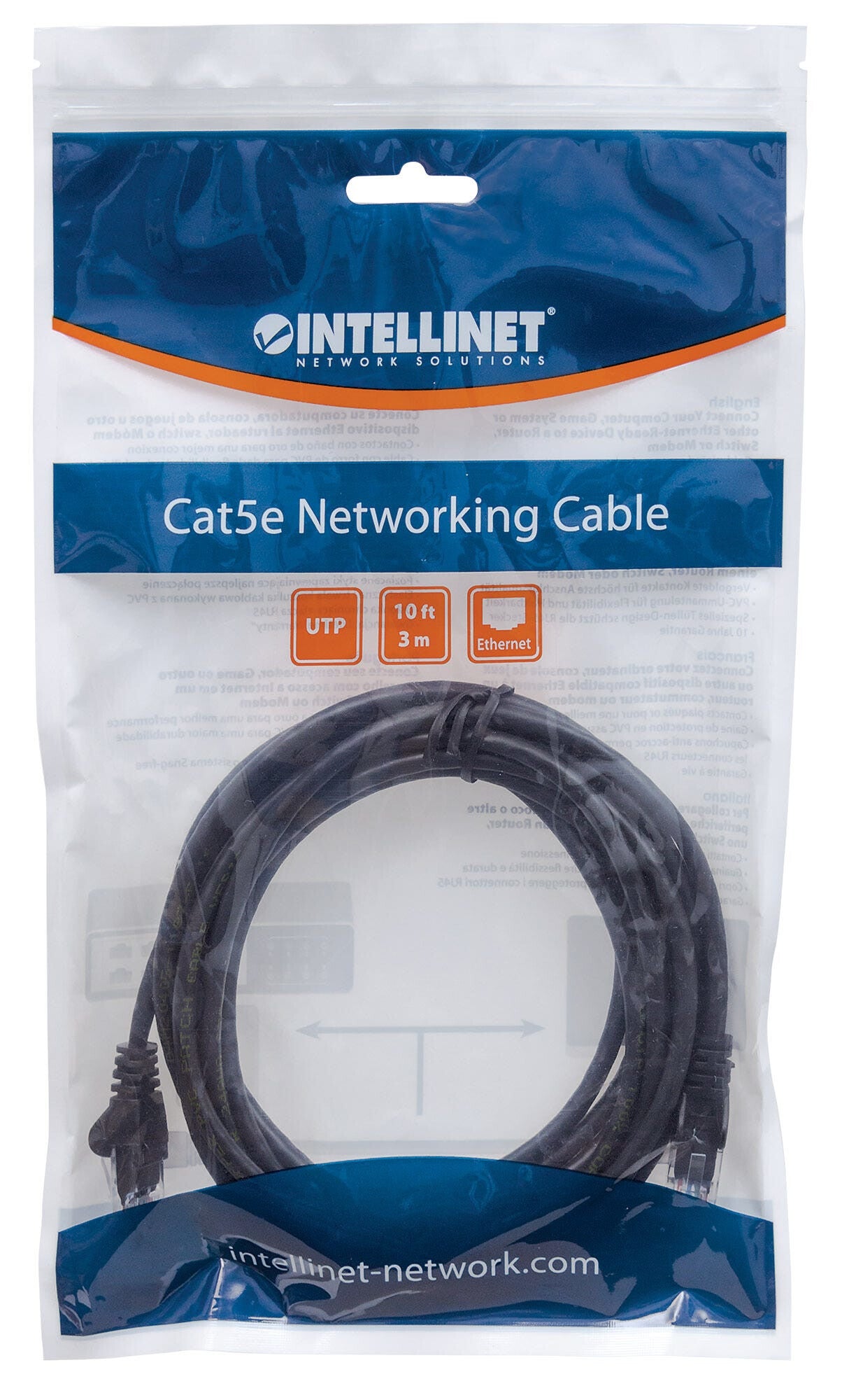Intellinet Network Patch Cable, Cat6, 1.5m, Black, CCA, U/UTP, PVC, RJ45, Gold Plated Contacts, Snagless, Booted, Lifetime Warranty