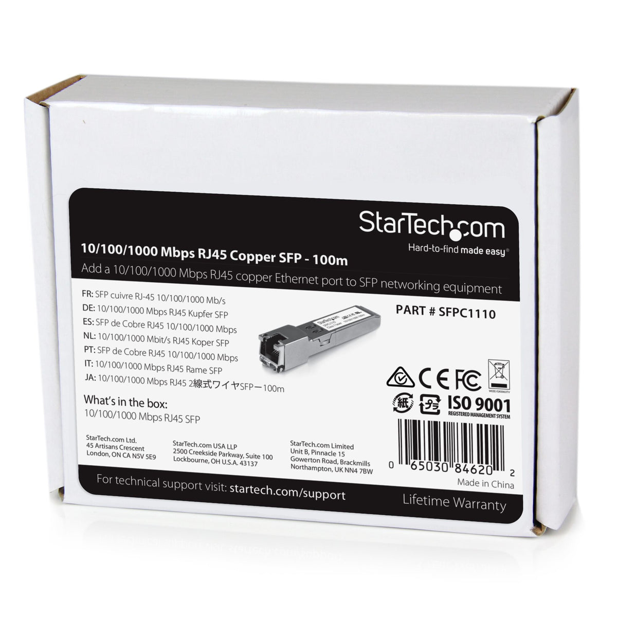 StarTech.com Cisco SFP-GE-T Compatible SFP Module - 1000BASE-T - SFP to RJ45 Cat6/Cat5e - 10/100/1000 Mbps - RJ-45 100m - Cisco IE3400, IE3300, IE3200