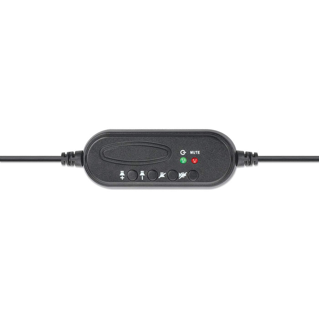 Manhattan Mono Over-Ear Headset (USB), Microphone Boom (padded), Retail Box Packaging, Adjustable Headband, In-Line Volume Control, Ear Cushion, USB-A for both sound and mic use, cable 1.5m, Three Year Warranty