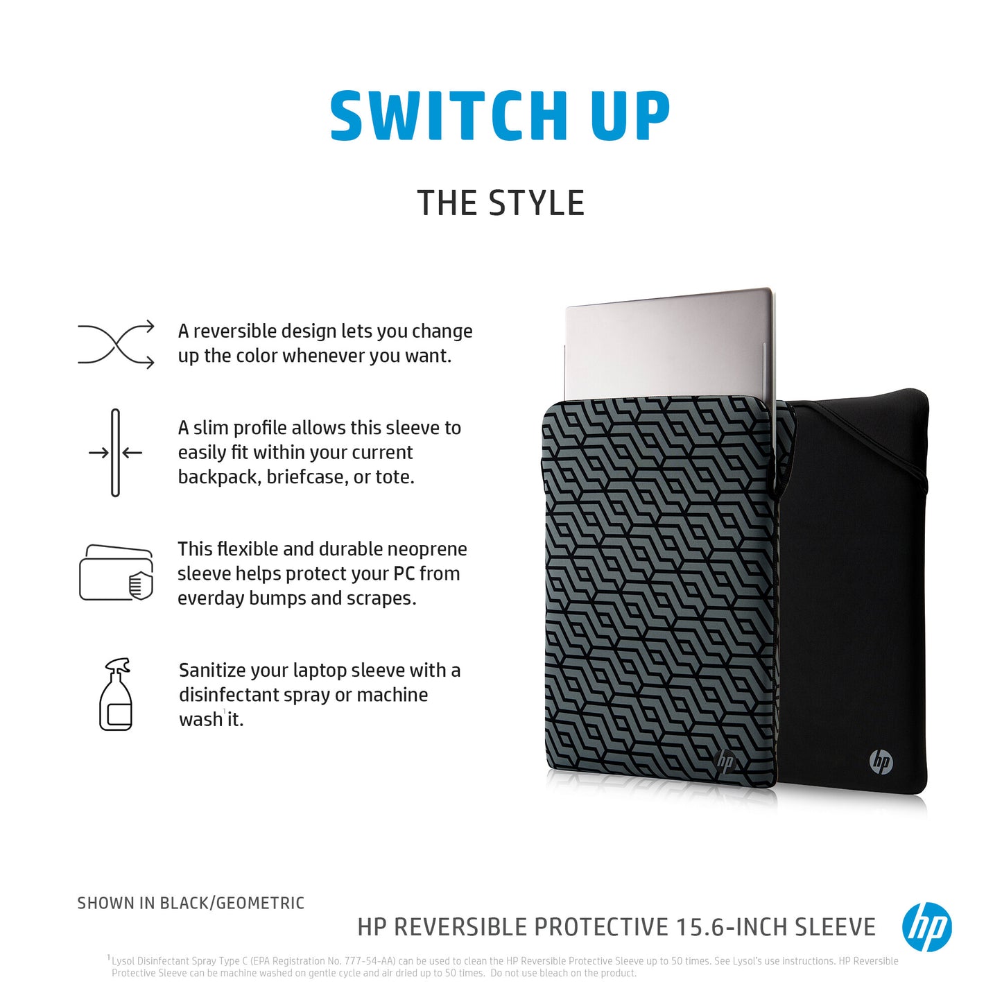 HP Reversible Protective 15.6-inch Geo Laptop Sleeve