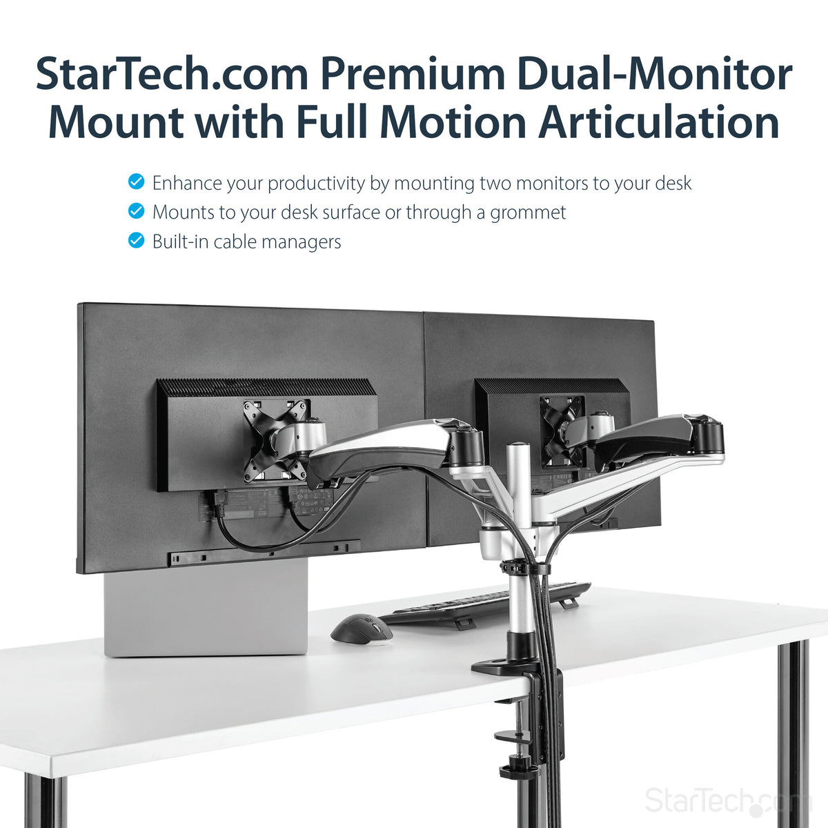 StarTech.com Desk-Mount Dual Monitor Arm - Full Motion Articulating - Premium - For up to 30" (19.8lb/9kg) Displays - TAA