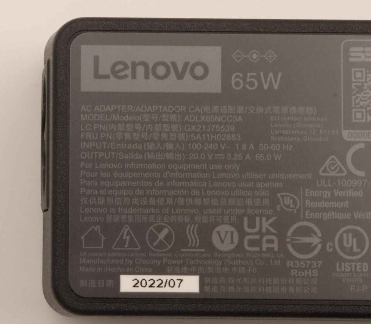 Lenovo 5A11H02883 power adapter/inverter Indoor 65 W Black