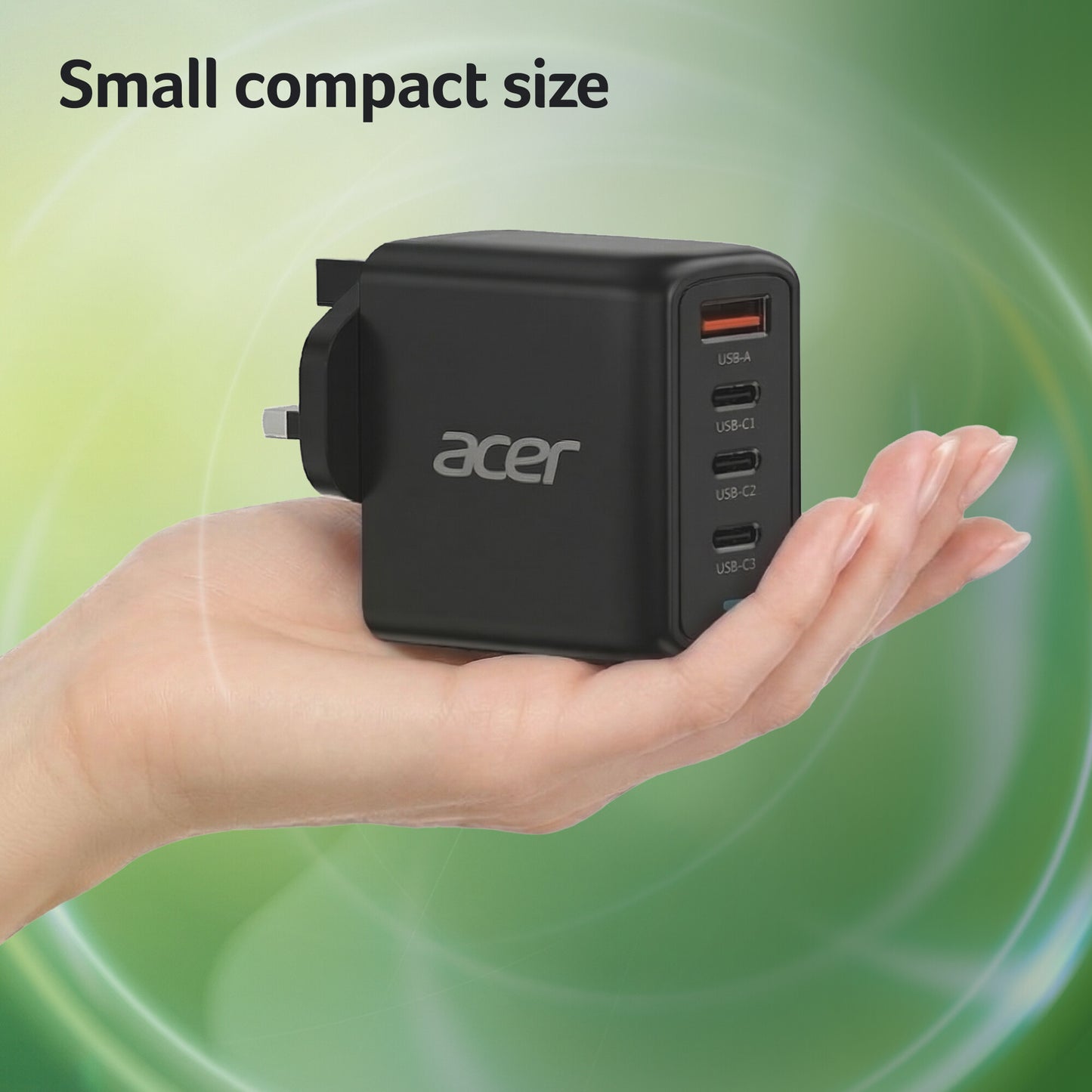 Acer 100W PD Charger, USB Port: 3C+1A, UK Plug, 100W USB-C Cable, Black