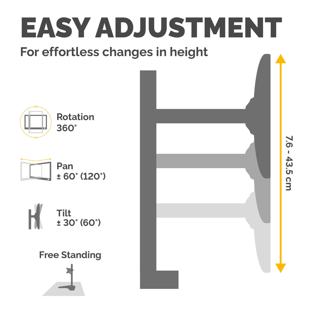 Fellowes Seasa Dual Monitor Arm - Freestanding Monitor Mount for 8KG 27 inch Screens - Ergonomic Adjustable Monitor Arm - Tilt 45° Pan 120° Rotation 360°, VESA 75 x 75/100 x 100 - Black