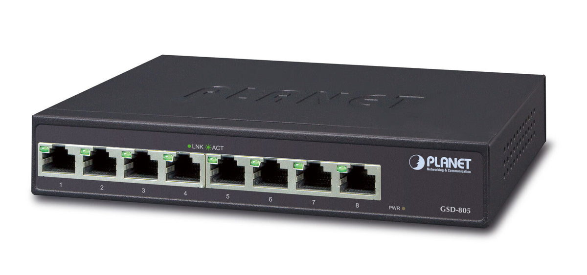 PLANET GSD-805 network switch, Unmanaged, 8-port, black