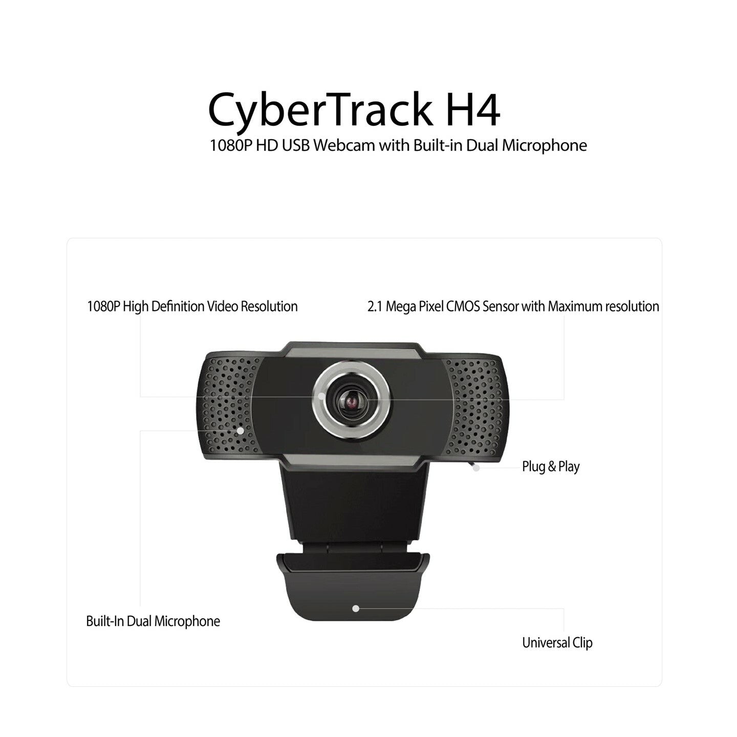 Adesso CyberTrack H4 webcam 2.1 MP 1920 x 1080 pixels USB 2.0 Black, Silver