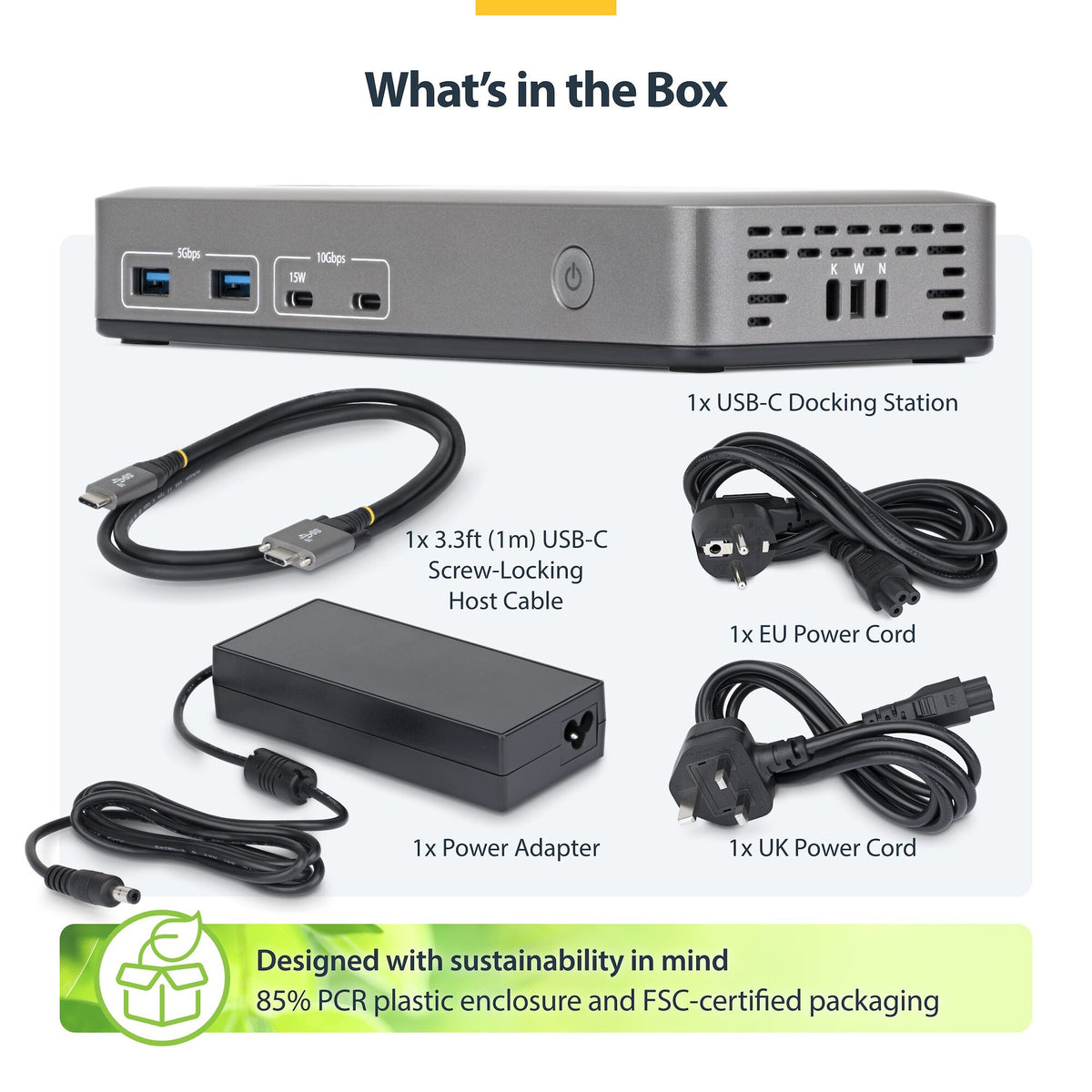 StarTech.com USB-C Docking Station Triple 4K Displays (2x 4K 60Hz, 1x 4K 30Hz), 100W Power Delivery, 6 USB Ports (10Gbps), Gigabit Ethernet, DisplayPort + HDMI, Driverless Windows Laptop Dock