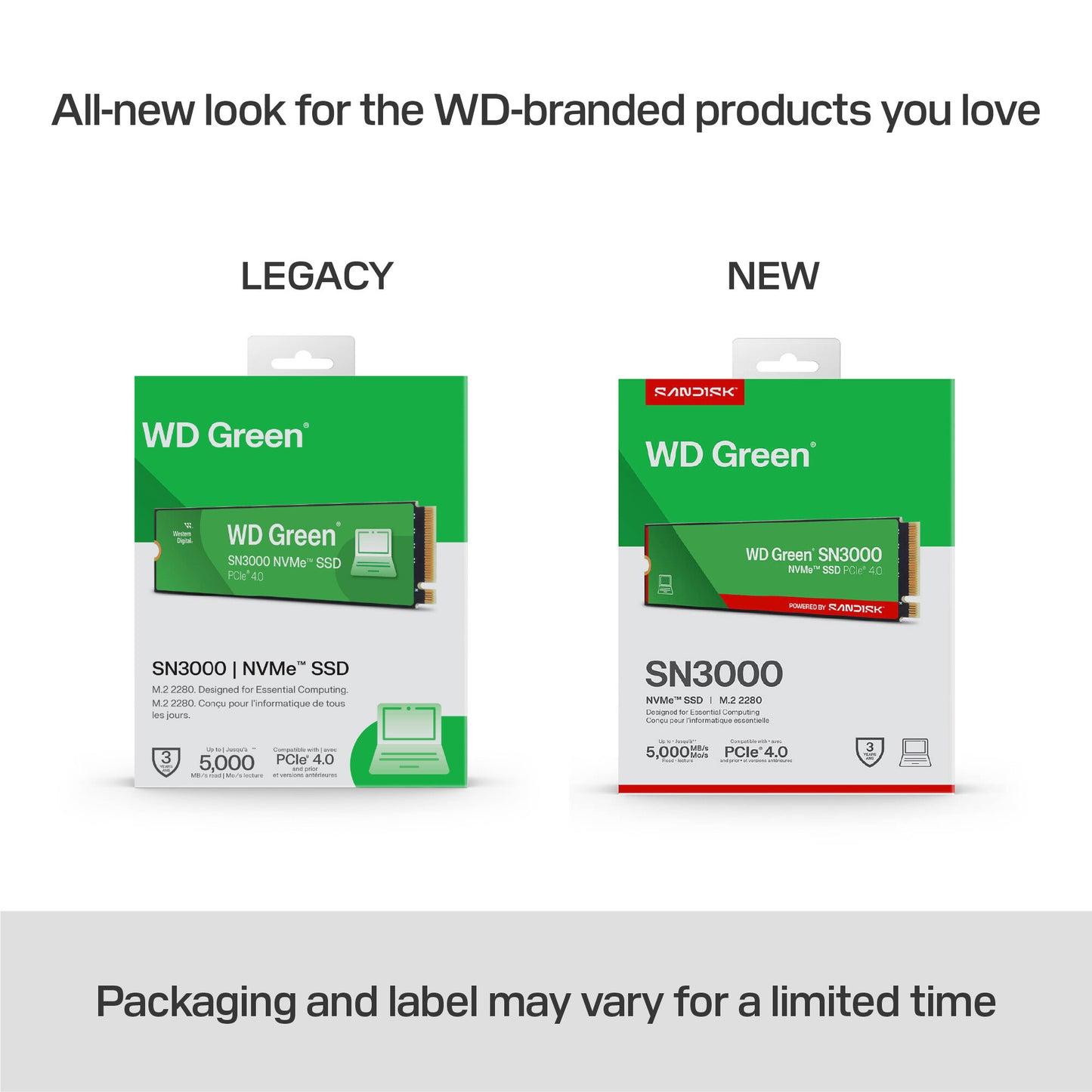 SanDisk Green WD ™ SN3000 NVMe™ SSD POWERED BY 500 GB