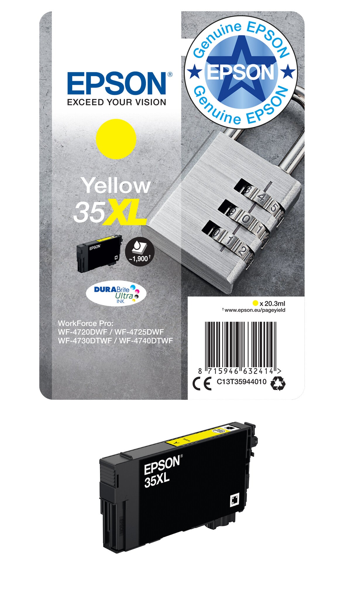 Epson Padlock 35XL DURABrite Ultra Single Yellow Ink