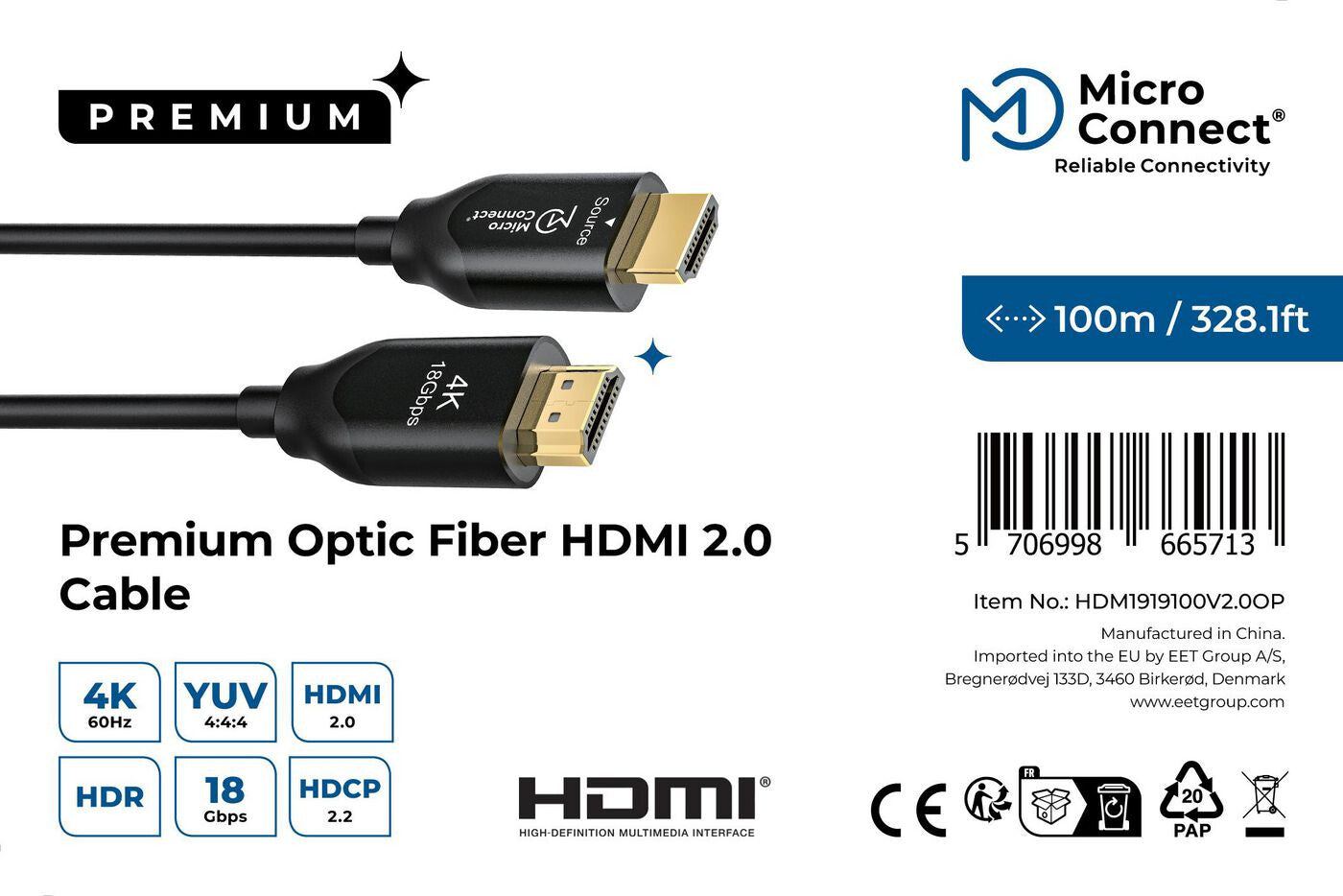 Microconnect Premium Optic HDMI Cable 100m