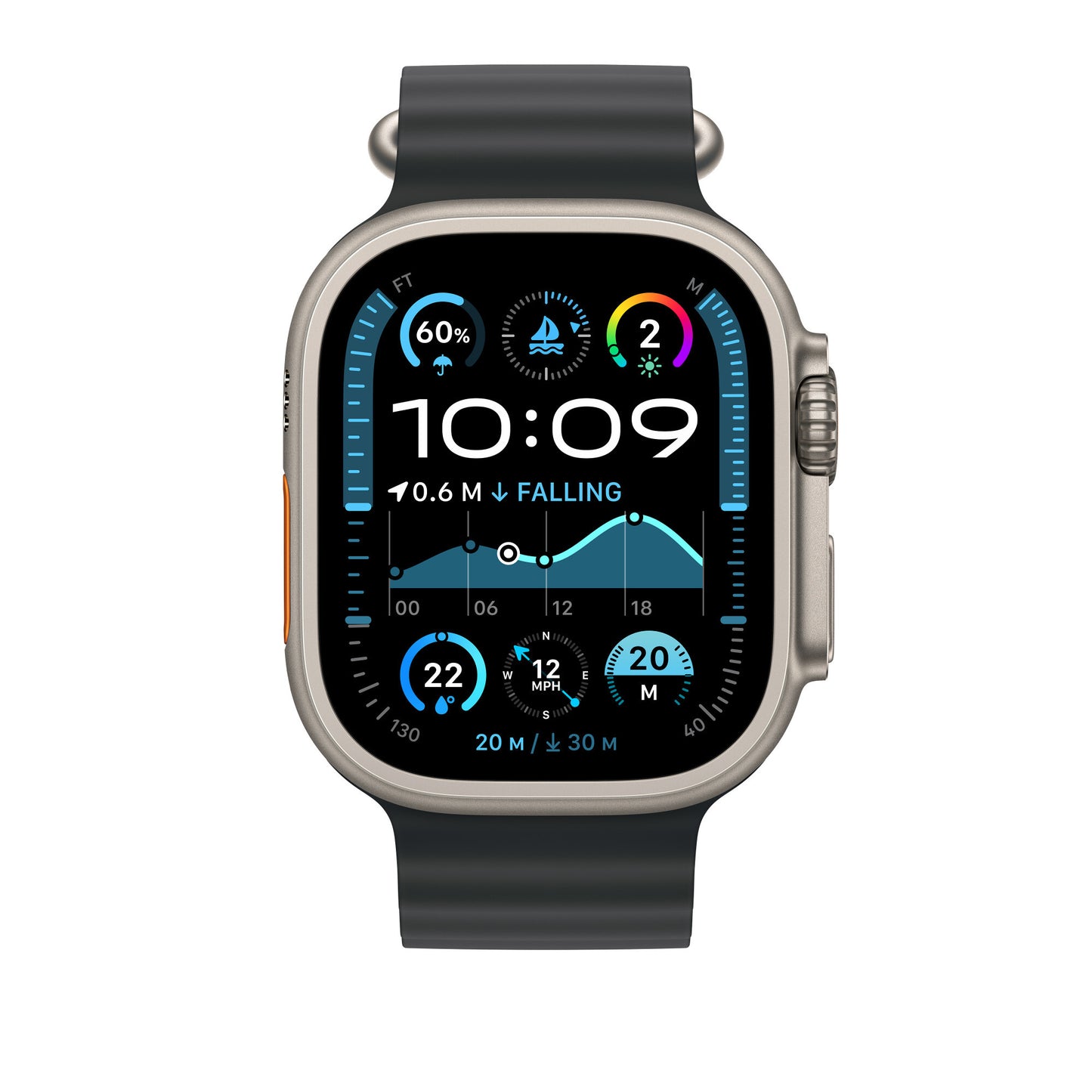 Apple 49mm Black Ocean Band Extension - Natural Titanium Finish