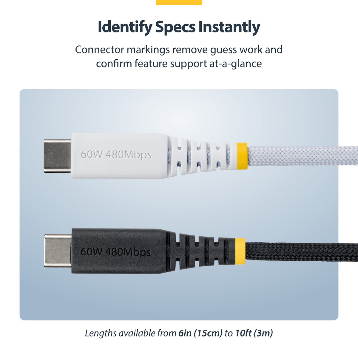 StarTech.com 3m (10ft) White USB-C Charging Cable, 60W (3A) PD, Dual-Layer Braided Nylon/TPE Jacket, Rugged USB C Charging Cord, USB 2.0 Laptop Charger Cable
