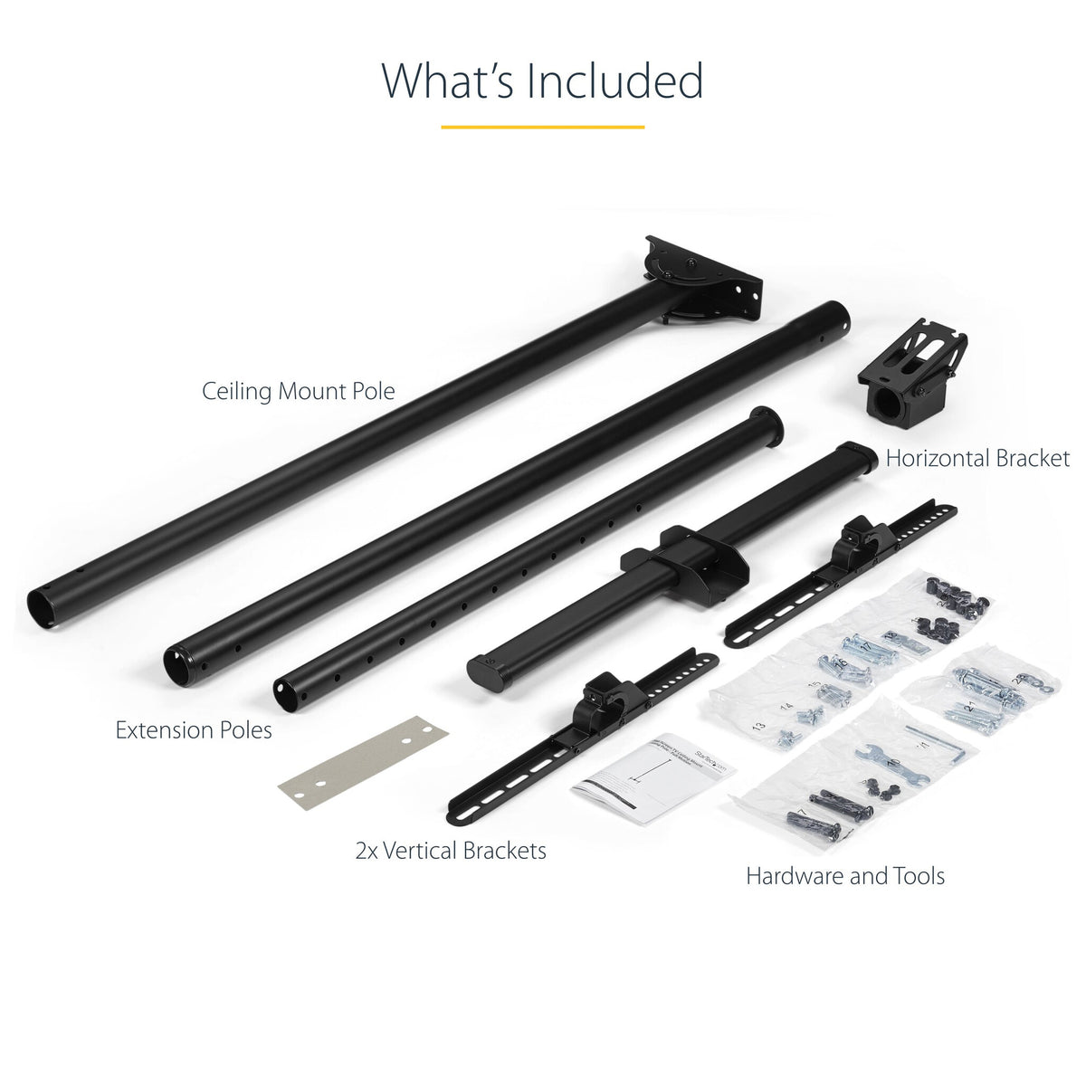 StarTech.com TV Ceiling Mount - Full-Motion Universal Hanging Single Screen Mount with Adjustable Telescopic Long Pole - Tilt / Swivel - VESA Bracket for 32”-75" Displays