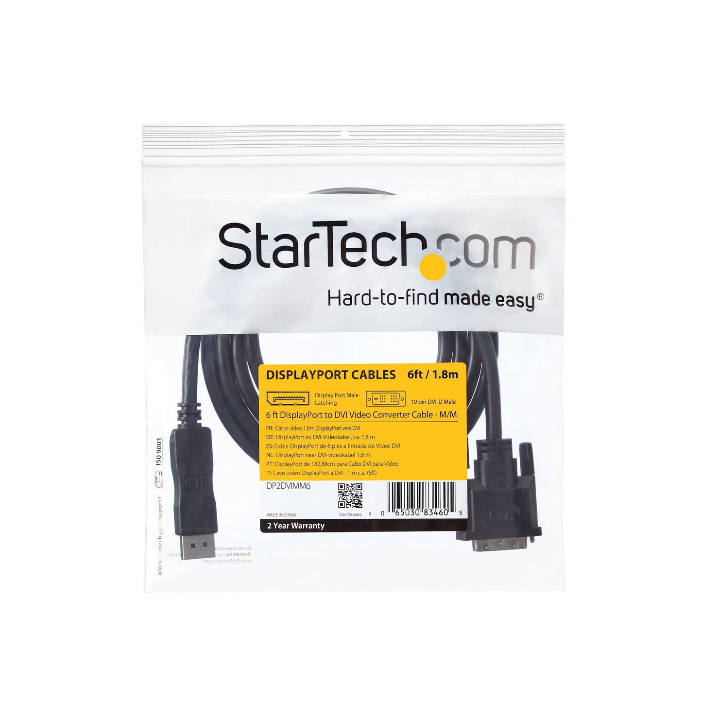 StarTech.com 6ft (1.8m) DisplayPort to DVI Cable, DisplayPort to DVI Adapter Cable, Passive DP to DVI-D Video Converter, 1080p - Replaced by DP2DVI2MM6