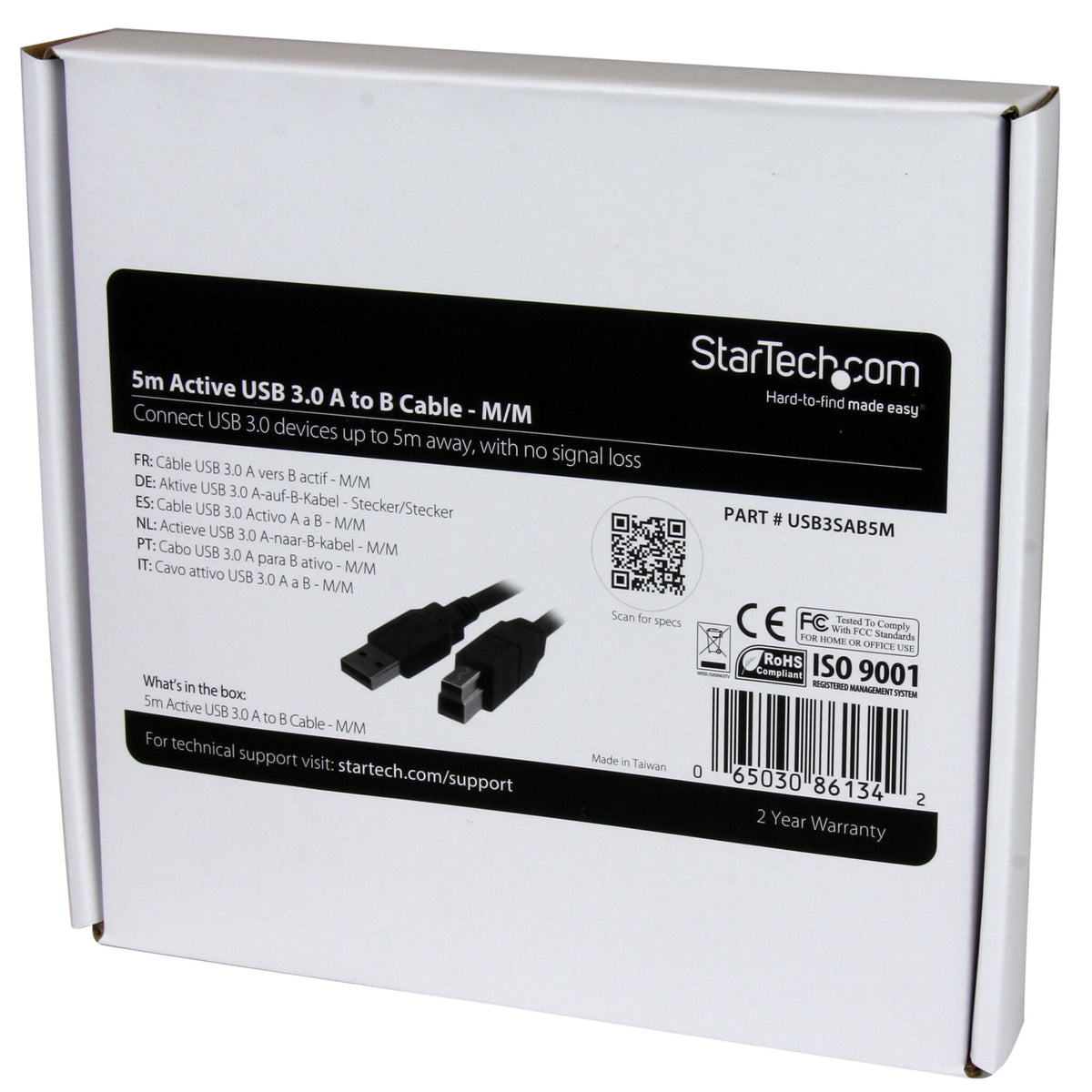 StarTech.com 5m (16ft) Active USB 3.0 (5Gbps) USB-A to USB-B Cable - M/M