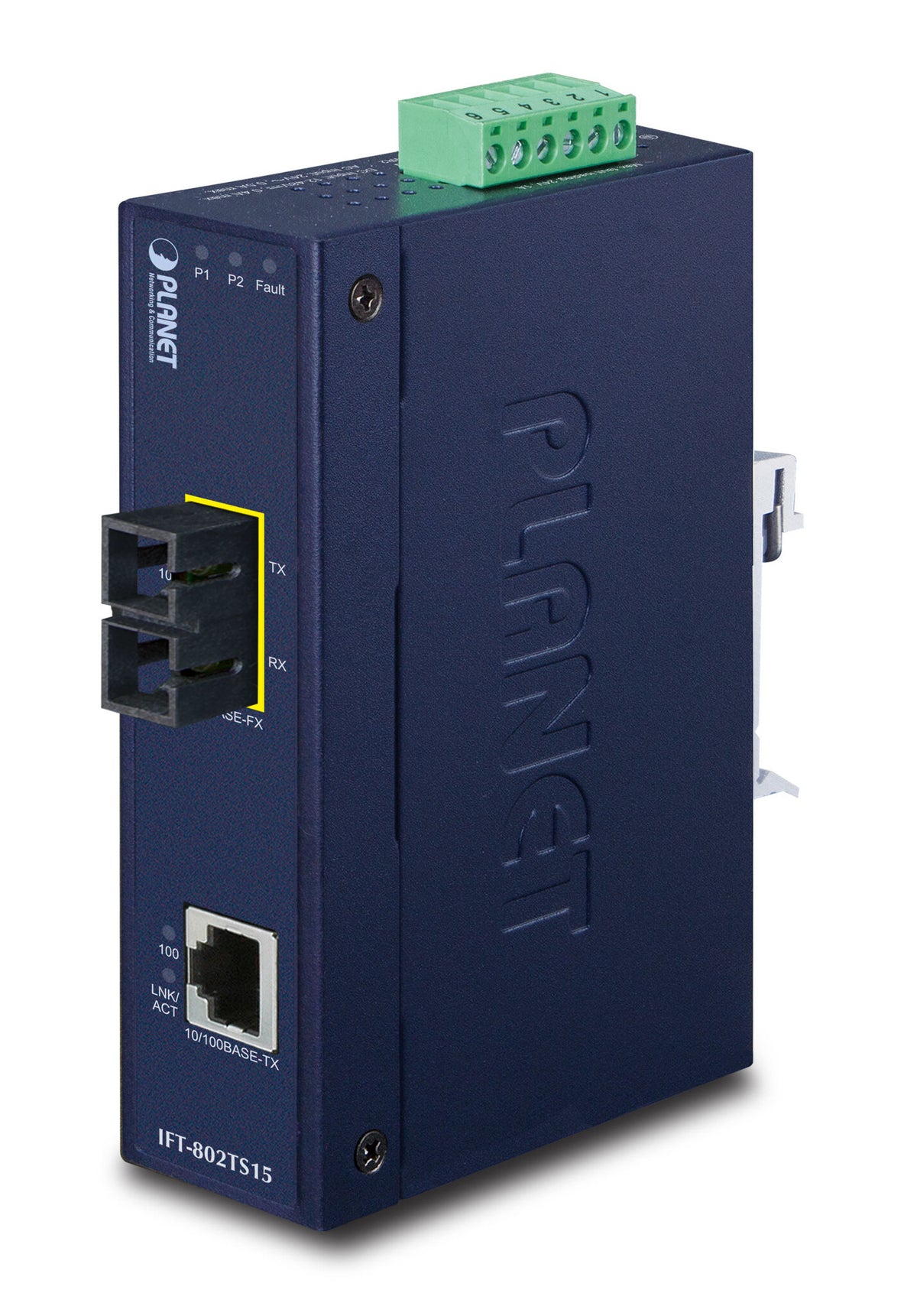 PLANET IFT-802TS15 media converter, 100 Mbit/s, 1310 nm, Single-mode, blue