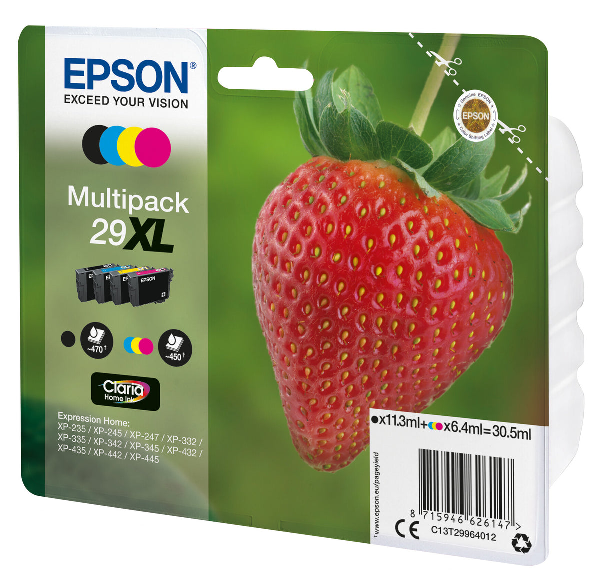 Epson Strawberry Multipack 4-colours 29XL Claria Home ink cartridge, black, cyan, magenta and yellow