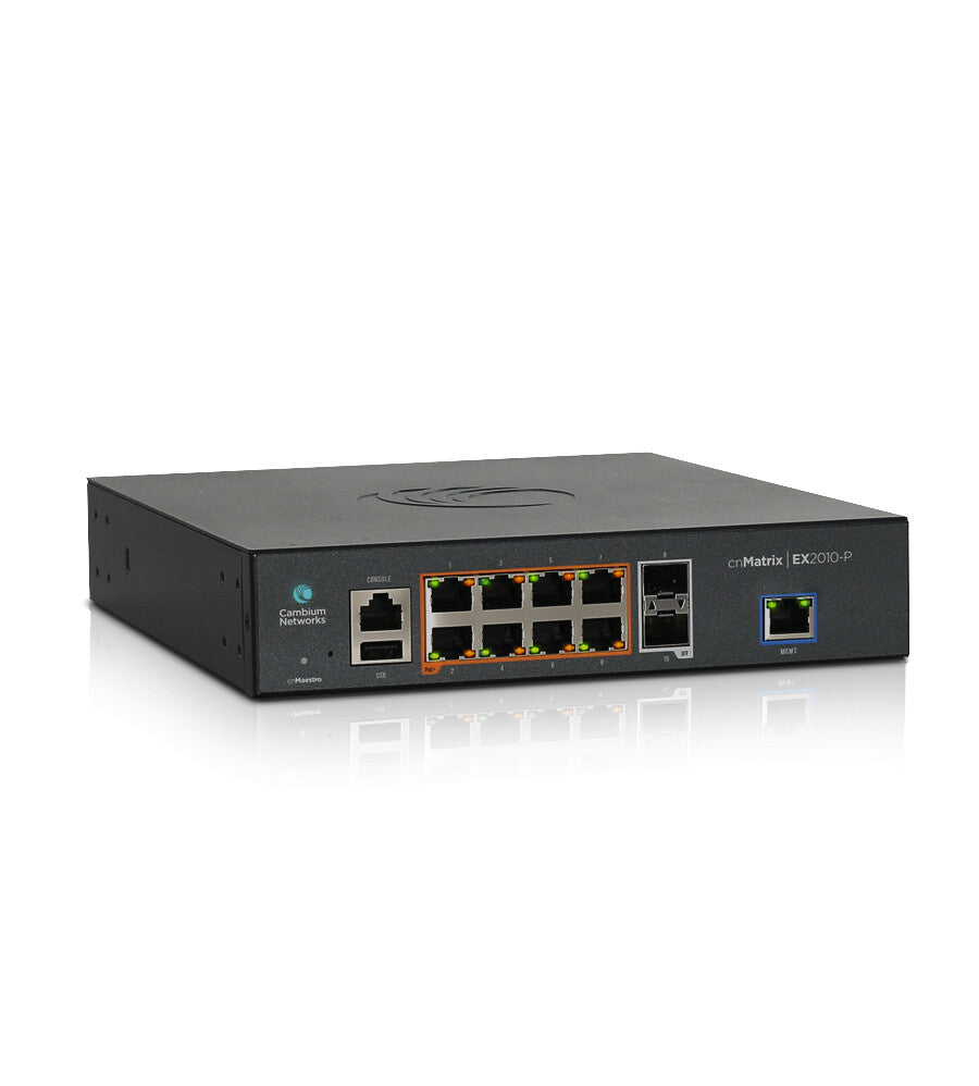 Cambium Networks cnMatrix EX2010-P network switch, Managed, 8-port, Power over Ethernet (PoE), black