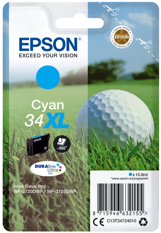 Epson C13T34724010/34XL Ink cartridge cyan high-capacity, 950 pages 10,8ml for Epson WF-3720
