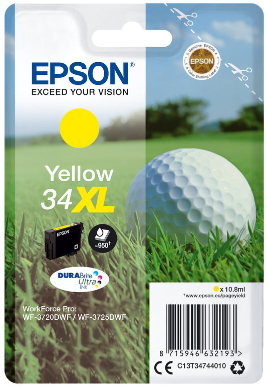 Epson C13T34744010/34XL Ink cartridge yellow high-capacity, 950 pages 10,8ml for Epson WF-3720