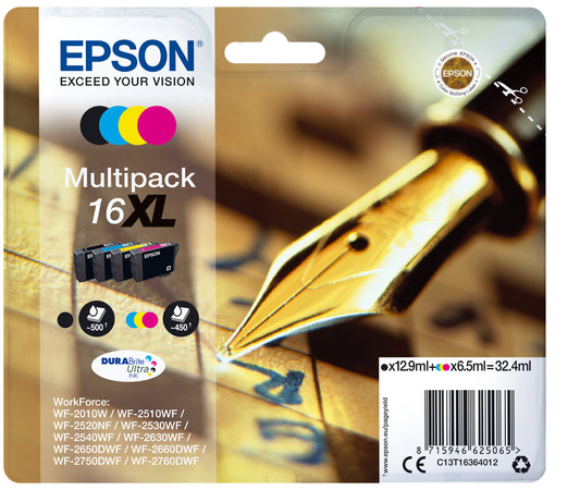 Epson C13T16364012/16XL Ink cartridge multi pack Bk,C,M,Y high-capacity XL 12,9ml + 3x 6,5ml  Pack=4 for Epson WF 2010/2660/2750