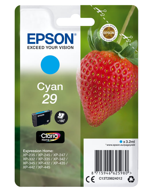 Epson C13T29824012/29 Ink cartridge cyan, 180 pages ISO/IEC 19752 3,2ml for Epson XP 235/335