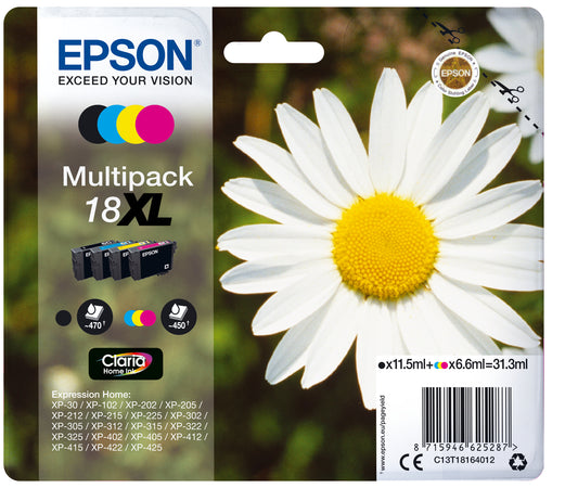 Epson C13T18164012/18XL Ink cartridge multi pack Bk,C,M,Y high-capacity 470pg + 3x450pg, 1x 12ml + 3x 7ml Pack=4 for Epson XP 30