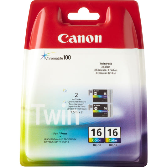 Canon 9818A002/BCI-16C Ink cartridge color twin pack, 2x100 pages/5% 2.5ml Pack=2 for Canon Pixma IP 90/Selphy DS 700