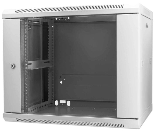 Intellinet Network Cabinet, Wall Mount (Standard), 9U, Usable Depth 350mm/Width 540mm, Grey, Assembled, Max 60kg, Metal & Glass Door, Back Panel, Removeable Sides, Suitable also for use on desk or floor, 19",Parts for wall install (eg screws/rawl plugs) n