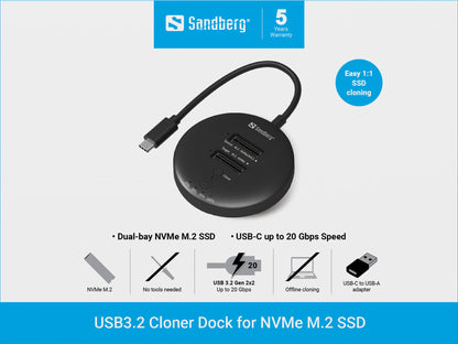 Sandberg USB3.2 Cloner Dock for NVMe M.2 SSD